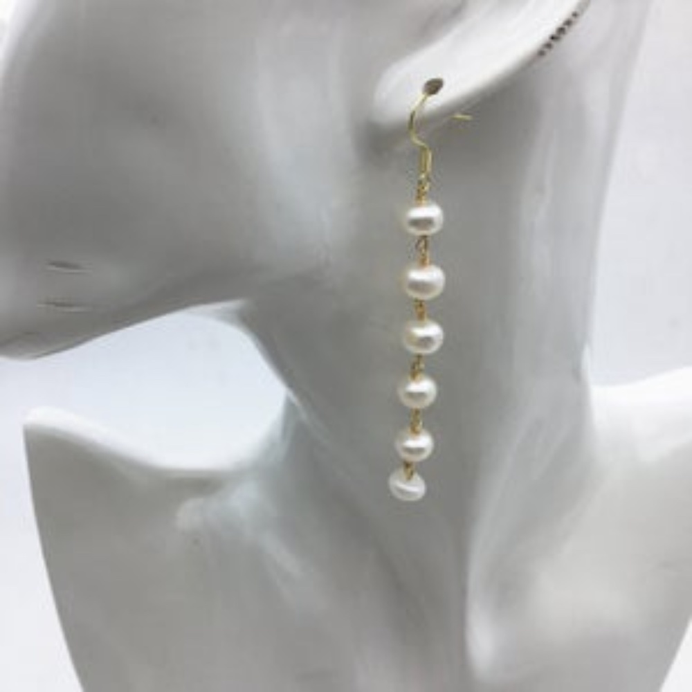 White Cultured Baroque Pearl 14K Gold Plate Earrings